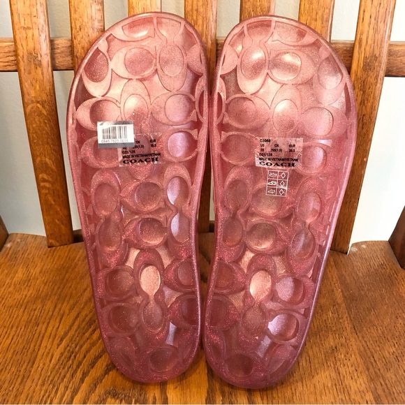 NWT, Coach Ulyssa Pool Slides, Glittery Pink, Coach Barbie Vibes, Size 9B - Picture 2 of 11